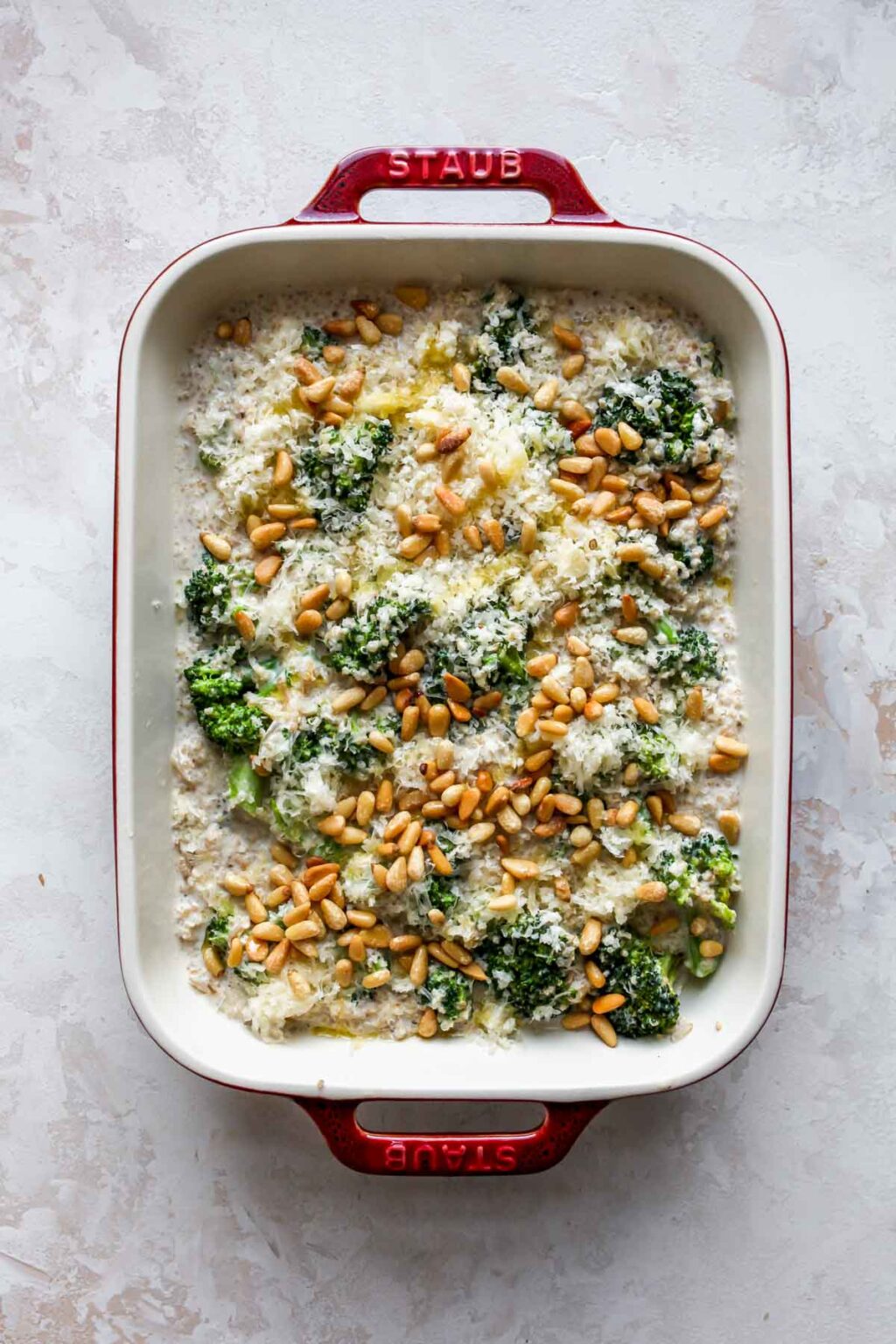 Cheesy Pesto Broccoli Quinoa Casserole