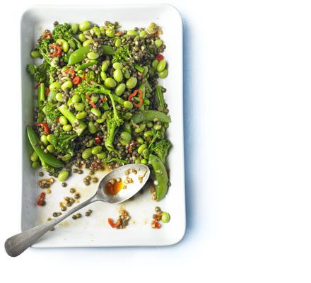 Puy-Linsen-Salat mit Sojabohnen, Erbsen & Brokkoli